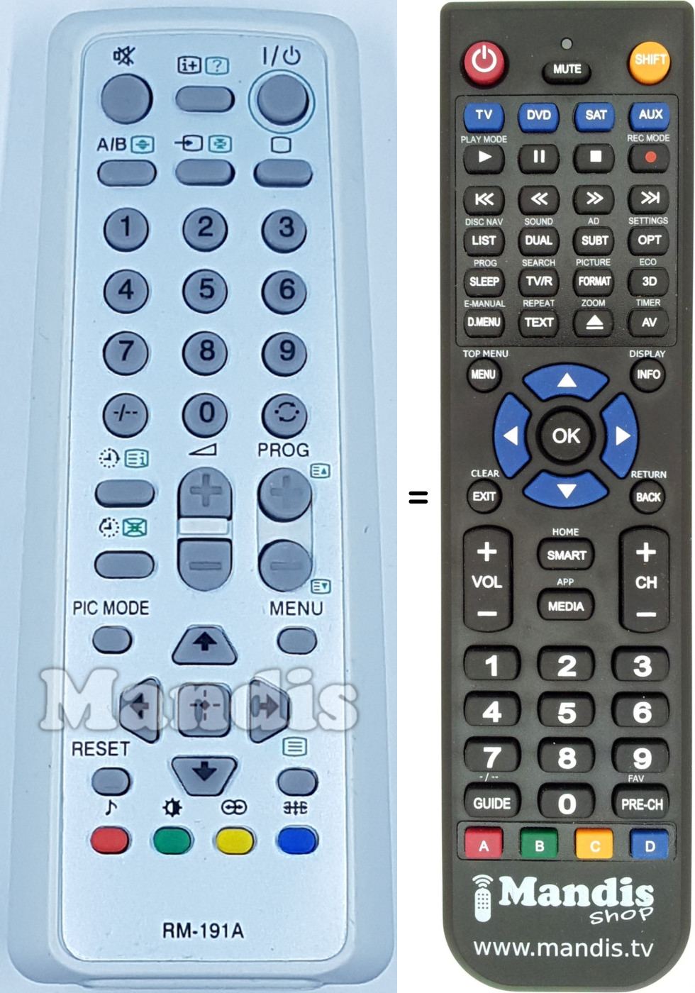 Télécommande équivalente RM-191A 